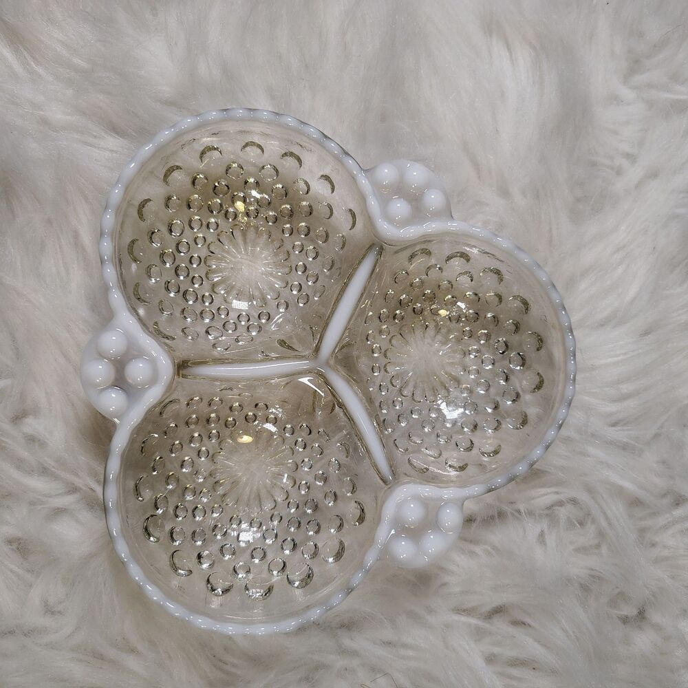 VTG 1940s Anchor Harbor Hobnail 3 Section Divided Glass Dish